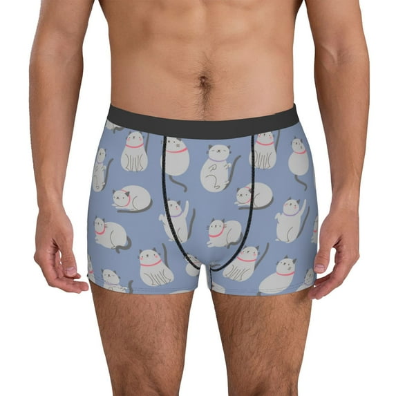 Uemuo Cute Fat Cat Pattern Men's Boxer Briefs,Trunk Anti-Chafing,Comfortable, Durable, and Stylish Underwear-X-Large