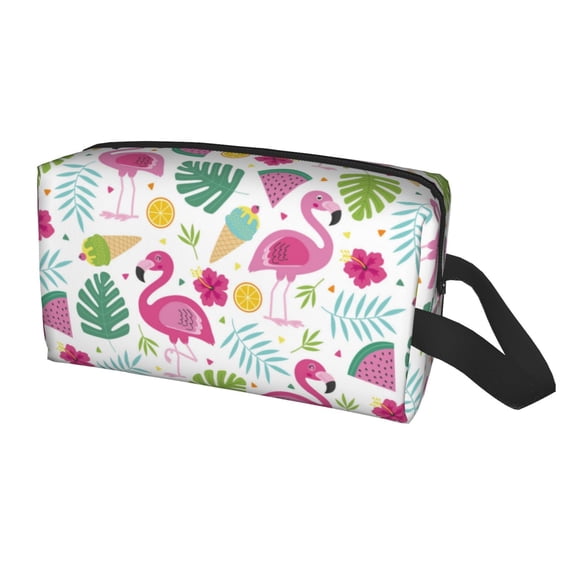 Uemuo Cute Flamingo Pattern Portable Toiletry Bags with Handle, Waterproof travel Make up Bags for Women, Large Capacity Travel Cosmetic Bags