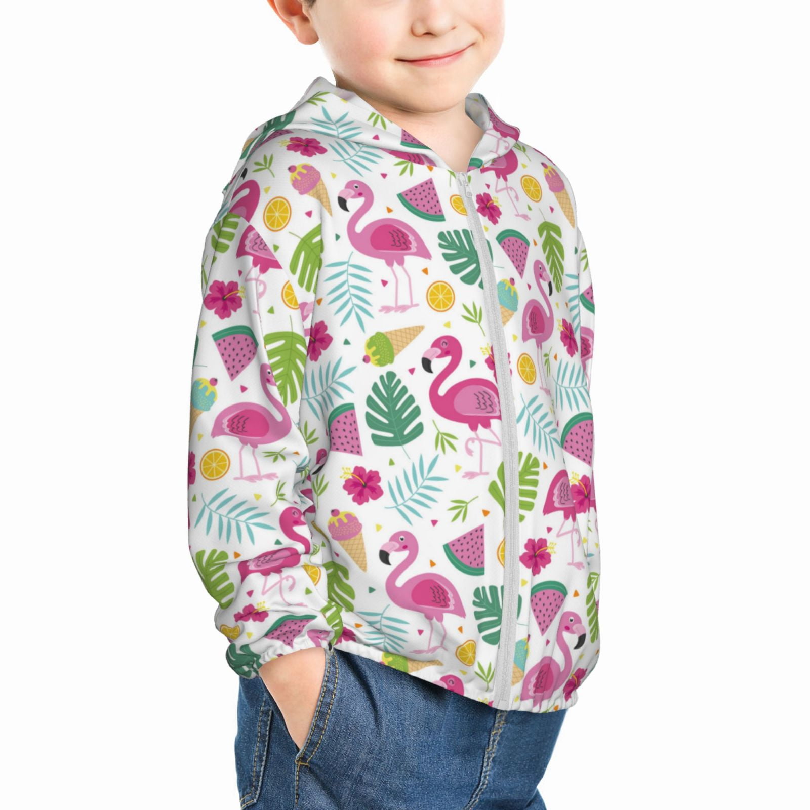 Uemuo Cute Flamingo Pattern Rash Guard for Boys Girls Long Sleeve Swim