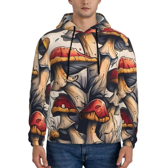 Uemuo Cute Forest Mushrooms Pattern Men's Hoodie - Casual Pullover Hoodie with Kangaroo Pocket, Stylish Hooded Sweatshirt for Everyday Wear-4X-Large