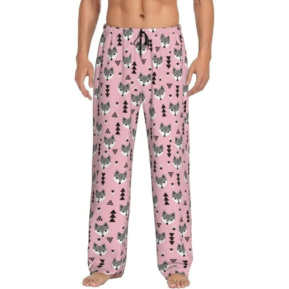 Uemuo Cute Fox Pink Tree Pattern Men's Wide Leg Palazzo Lounge Pants with Pockets Light Weight Loose Comfy Casual Pajama Pants-Small