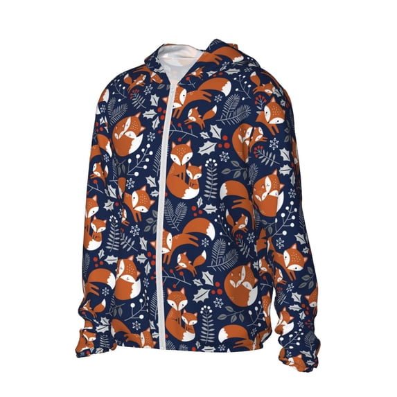Uemuo Cute Foxes Pattern Women's Full Zip UPF 50+ Sun Protection Hoodie Jacket Long Sleeve Sun Shirt Hiking Outdoor Performance with Pockets-Medium