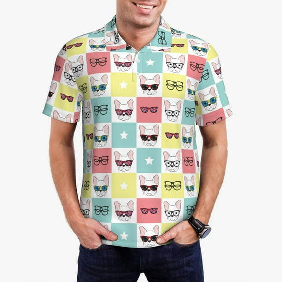 Uemuo Cute French Bulldog for Men’s Golf Shirt – Premium Pique Cotton Polo, Soft & Breathable Casual Short Sleeve Shirt, Comfortable Activewear for Sports & Leisure-X-Large