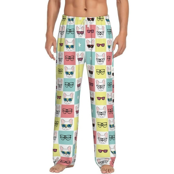 Uemuo Cute French Bulldog Pattern Men's Wide Leg Palazzo Lounge Pants with Pockets Light Weight Loose Comfy Casual Pajama Pants-Medium