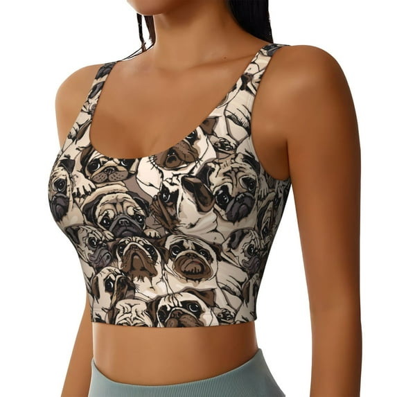 Uemuo Cute French Bulldog Pattern Women's Sports Bra - High Impact Support, Breathable, and Comfortable Athletic Bra for Running, Yoga, and Workouts