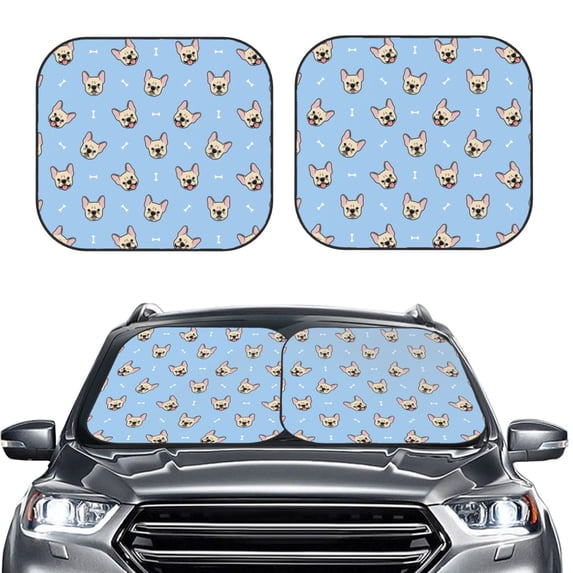 Uemuo Cute French Bulldog Printed 2 PCS Car Windshield Sun Shade, Auto Sun Heat and UV Rays Blocker, Foldable Automotive Front Window Sunshade Protector