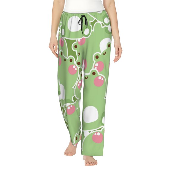 Uemuo Cute Frog2 Pattern Women's Wide Leg Palazzo Lounge Pants with Pockets Light Weight Loose Comfy Casual Pajama Pants-Small