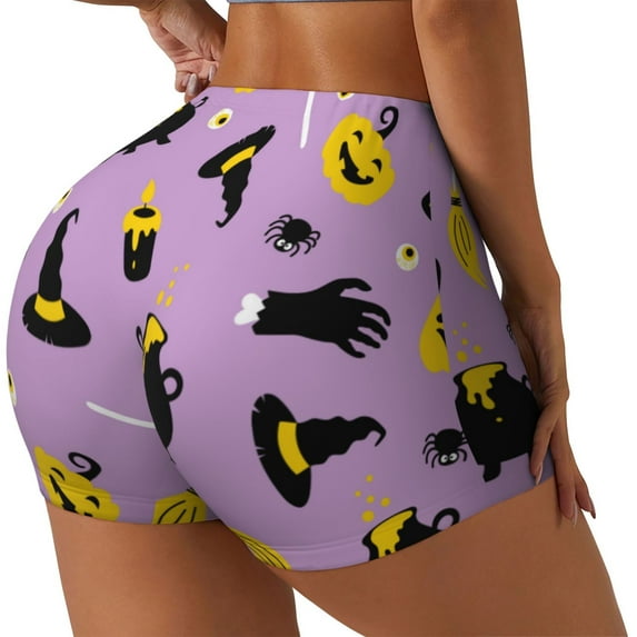 Uemuo Cute Halloween Pattern Women Workout Impact Shorts Scrunch Butt Lifting Gym Shorts Seamless Booty Biker Shorts-XX-Large