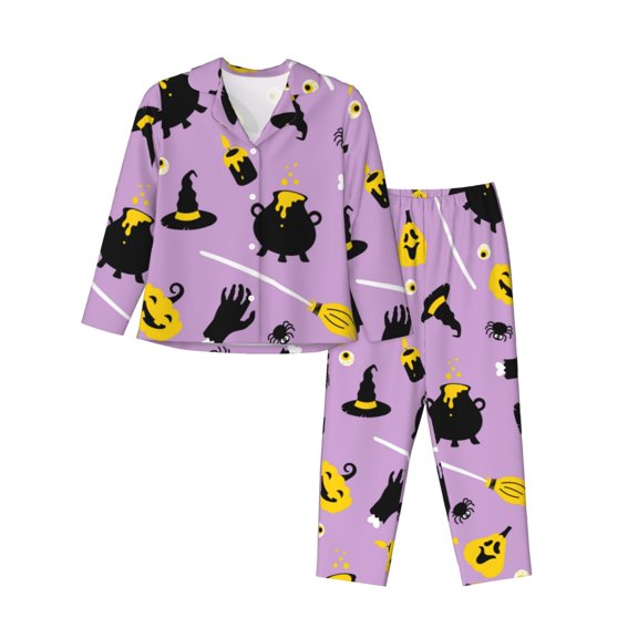 Uemuo Cute Halloween Pattern Womens Pajama Sets,PJ Set for Women,Pajamas for Women Logo,Long Sleeve Pajama Set for Women,Soft Long Sleeve Top With Pants-Medium