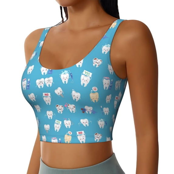 Uemuo Cute Healthy Teeth Pattern Women's Sports Bra - High Impact Support, Breathable, and Comfortable Athletic Bra for Running, Yoga, and Workouts