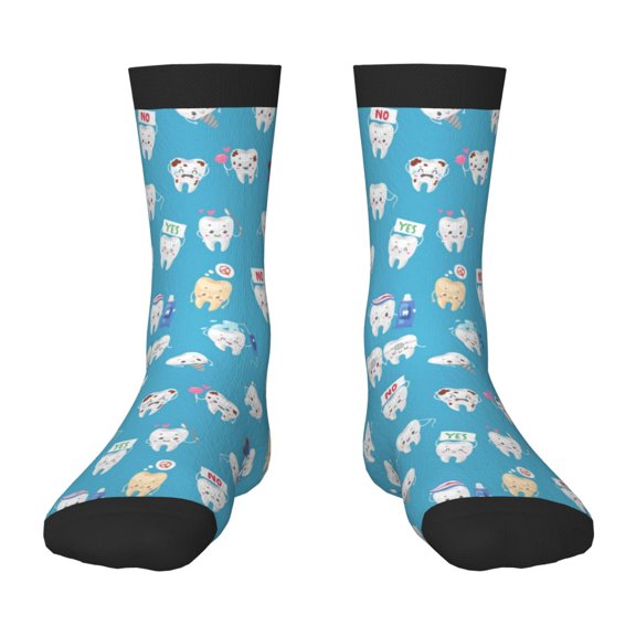 Uemuo Cute Healthy Teeth Printed Kids Boys Socks Seamless Crew Socks Crazy Funny Athletic Sport Socks for Children