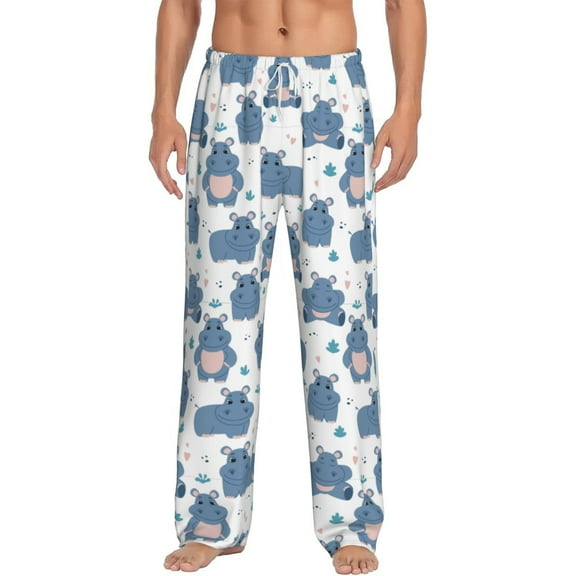 Uemuo Cute Hippos Pattern Men's Wide Leg Palazzo Lounge Pants with Pockets Light Weight Loose Comfy Casual Pajama Pants-Medium
