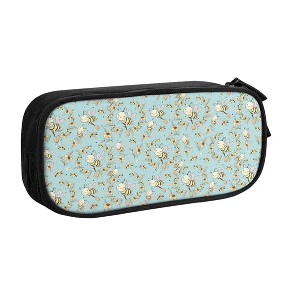Uemuo Cute Honeybees Printed Pencil Pen Case, Portable Pencil Pouch with Zipper, Compact Stationery Bag Makeup Bag, Pencil Bag for Home Office