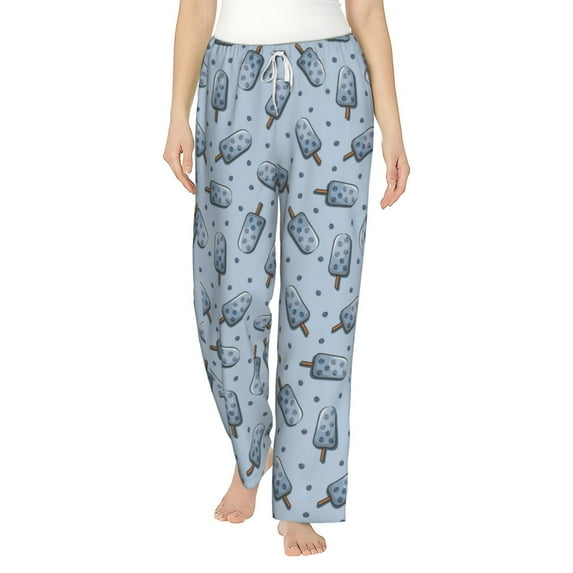 Uemuo Cute Ice Cream Pattern Women's Wide Leg Palazzo Lounge Pants with Pockets Light Weight Loose Comfy Casual Pajama Pants-Small