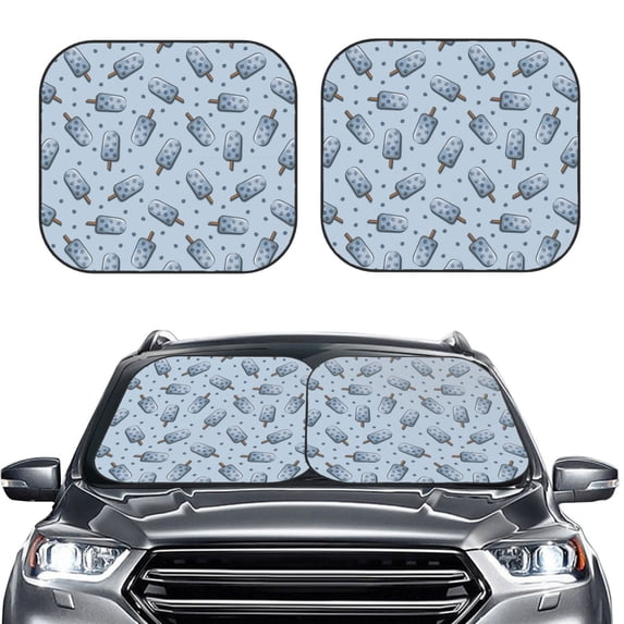Uemuo Cute Ice Cream Printed 2 PCS Car Windshield Sun Shade, Auto Sun Heat and UV Rays Blocker, Foldable Automotive Front Window Sunshade Protector