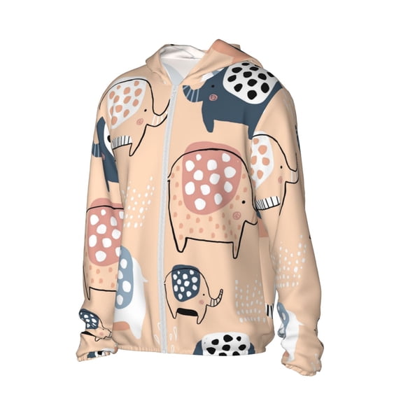 Uemuo Cute Ink Drawn Elephants Pattern Women's Full Zip UPF 50+ Sun Protection Hoodie Jacket Long Sleeve Sun Shirt Hiking Outdoor Performance with Pockets-