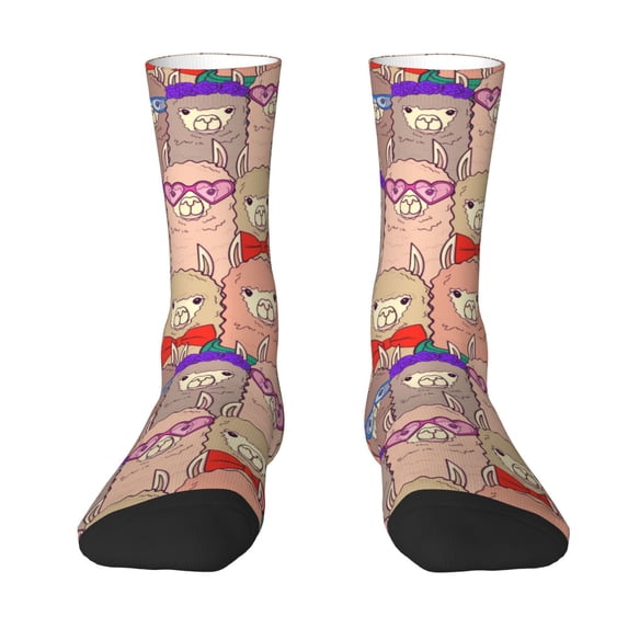 Uemuo Cute Lamas Pattern Women's Crew Socks, Soft Durable Breathable Moisture-Wicking with Odor Control Cotton socks