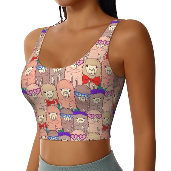 Uemuo Cute Lamas Pattern Women's Sports Bra - High Impact Support, Breathable, and Comfortable Athletic Bra for Running, Yoga, and Workouts