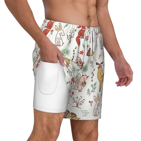 Uemuo Cute Little Animals Pattern Mens Swim Trunks Quick Dry Board Shorts with Mesh Lining, Stretch Beach Shorts Quick Dry No-Chafing Board Shorts-Small