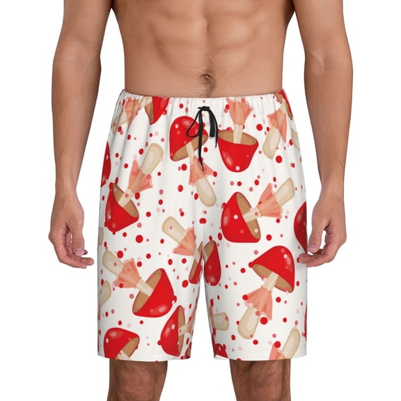 Uemuo Cute Mushroom Pattern Men's Short Pajama Pants – Soft & Breathable Lounge Shorts, Elastic Waistband with Pockets, Lightweight Sleepwear for All-Season Comfort-Small