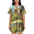 thumbnail image 1 of Uemuo Cute Mushroom Town A Pattern Women's Short-Sleeved Pajama, Button-Front Loungewear, 2-Piece Summer Sleepwear, Elastic Drawstring Shorts-XX-Large, 1 of 7