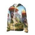 thumbnail image 1 of Uemuo Cute Mushroom Town Pattern Women's Full Zip UPF 50+ Sun Protection Hoodie Jacket Long Sleeve Sun Shirt Hiking Outdoor Performance with Pockets-, 1 of 9