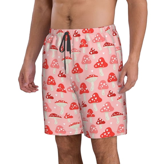 Uemuo Cute Mushroom1 Pattern Men's Swim Trunks Hawaiian Beach Bathing Suit Swimsuits Beach Quick-Dry Shorts with Pockets-X-Large