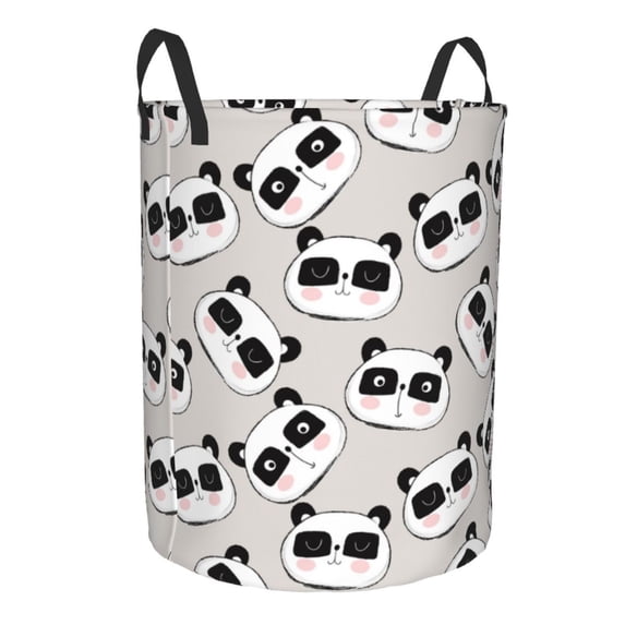 Uemuo Cute Panda Pattern Circular Laundry Hamper Basket with handles,Collapsible laundry basket,Large capacity laundry hamper,Laundry Organizer-Medium