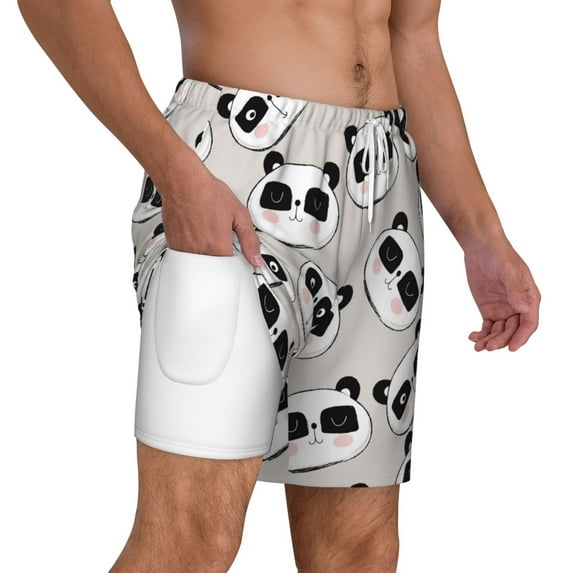 Uemuo Cute Panda Pattern Mens Swim Trunks Quick Dry Board Shorts with Mesh Lining, Stretch Beach Shorts Quick Dry No-Chafing Board Shorts-3X-Large