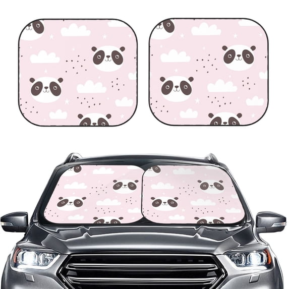 Uemuo Cute Panda Printed 2 PCS Car Windshield Sun Shade, Auto Sun Heat and UV Rays Blocker, Foldable Automotive Front Window Sunshade Protector