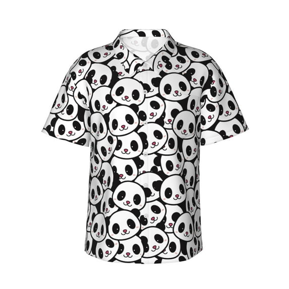 Uemuo Cute Panda Printed Regular Fit Short Sleeve Casual Hawaiian Shirt for Men,Aloha shirt,Tropical shirt,Floral print shirt,Vacation Beach shirt-3X-Large