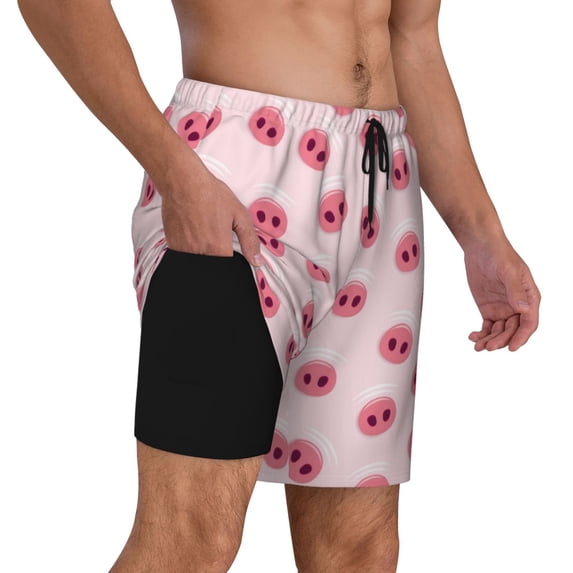 Uemuo Cute Pig Nose Pattern Mens Swim Trunks Quick Dry Board Shorts with Mesh Lining, Stretch Beach Shorts Quick Dry No-Chafing Board Shorts-3X-Large
