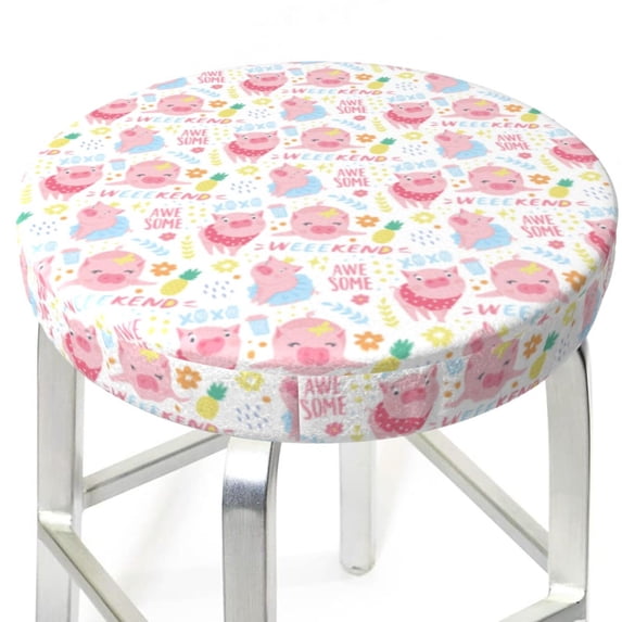 Uemuo Cute Pig Pattern Round Bar Stool Seat Covers Washable Stool Cushion Slipcover Elastic Bar Chair Covers-14 inch
