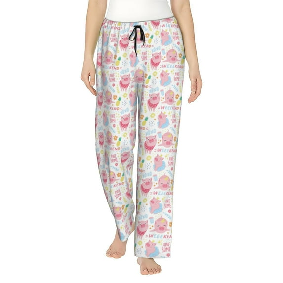 Uemuo Cute Pig Pattern Women's Wide Leg Palazzo Lounge Pants with Pockets Light Weight Loose Comfy Casual Pajama Pants-