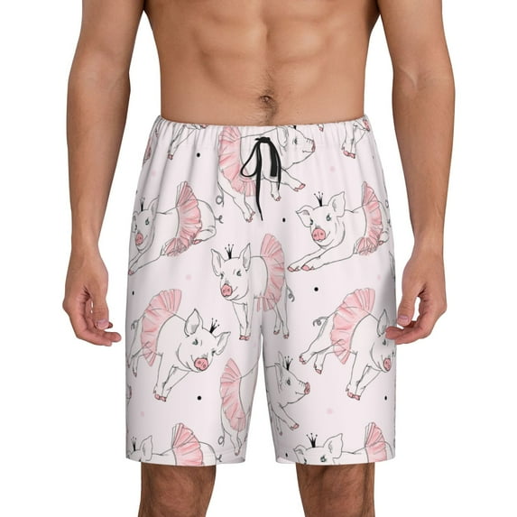 Uemuo Cute Piggy Ballerina Pattern Men's Short Pajama Pants – Soft & Breathable Lounge Shorts, Elastic Waistband with Pockets, Lightweight Sleepwear for All-Season Comfort-3X-Large