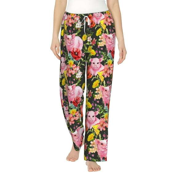 Uemuo Cute Pigs Sunflower Pattern Women's Wide Leg Palazzo Lounge Pants with Pockets Light Weight Loose Comfy Casual Pajama Pants-X-Large