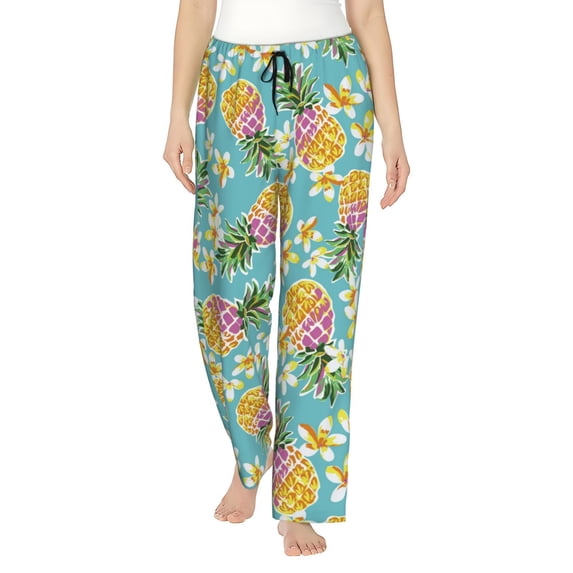 Uemuo Cute Pineapples Pattern Women's Wide Leg Palazzo Lounge Pants with Pockets Light Weight Loose Comfy Casual Pajama Pants-XX-Large