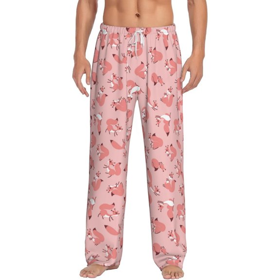 Uemuo Cute Pink Squirrel Pattern Men's Wide Leg Palazzo Lounge Pants with Pockets Light Weight Loose Comfy Casual Pajama Pants-Medium