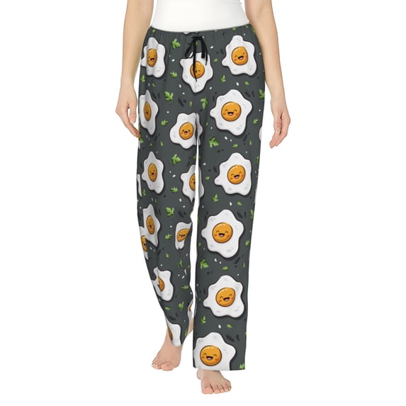 Uemuo Cute Poached Eggs Pattern Women's Wide Leg Palazzo Lounge Pants with Pockets Light Weight Loose Comfy Casual Pajama Pants-Medium
