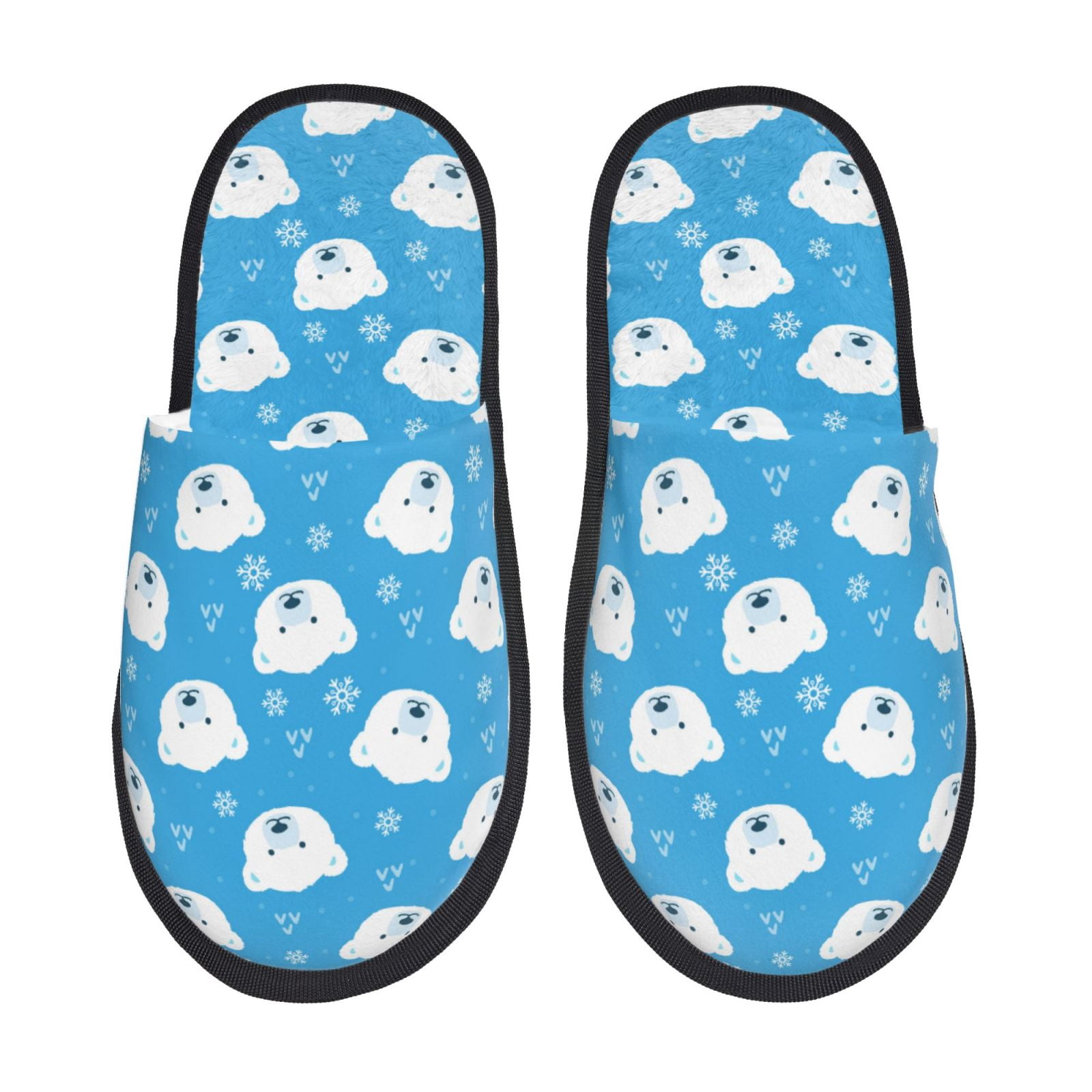 Uemuo Cute Polar Bear Printe Plush Furry Slippers with EVA