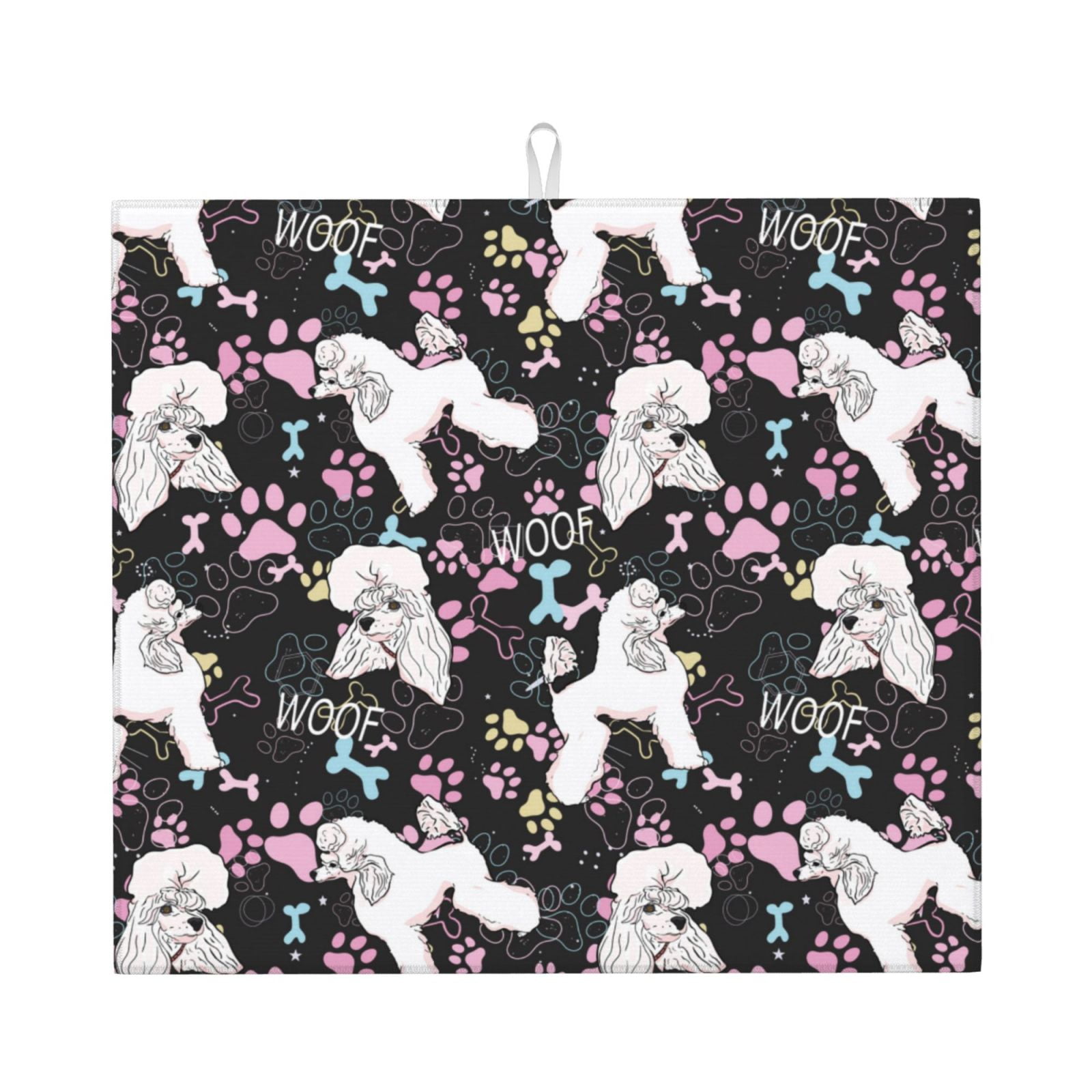 Uemuo Cute Poodle Dog Pattern Dish Drying Mat,16*18 inch Absorbent Dish ...
