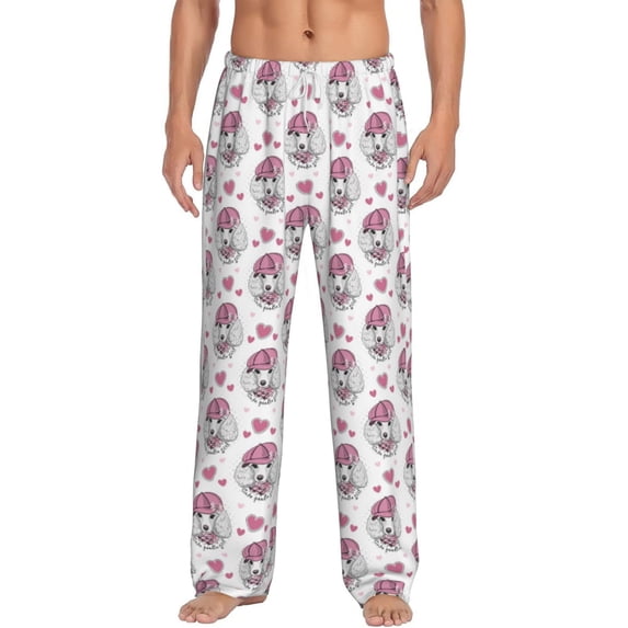 Uemuo Cute Poodle Dog Pattern Men's Wide Leg Palazzo Lounge Pants with Pockets Light Weight Loose Comfy Casual Pajama Pants-Medium