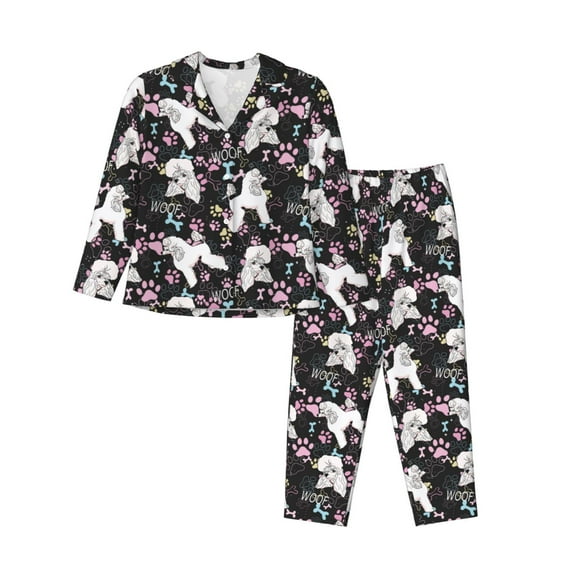 Uemuo Cute Poodle Dog Pattern Womens Pajama Sets,PJ Set for Women,Pajamas for Women Logo,Long Sleeve Pajama Set for Women,Soft Long Sleeve Top With Pants-Large