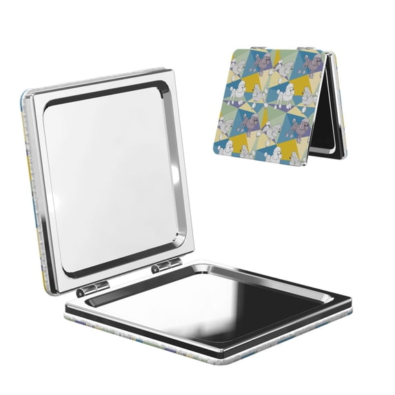 Uemuo Cute Poodle Dog Print Compact Portable Pocket Makeup Mirror - Leather Cover, Elegant Travel Cosmetic Mirror for Purse, Pocket, and Handbag-Square