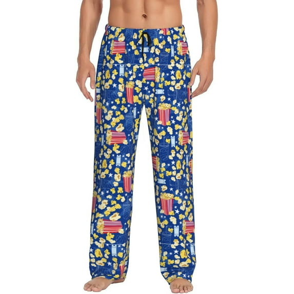 Uemuo Cute Popcorn Pattern Men's Wide Leg Palazzo Lounge Pants with Pockets Light Weight Loose Comfy Casual Pajama Pants-Medium