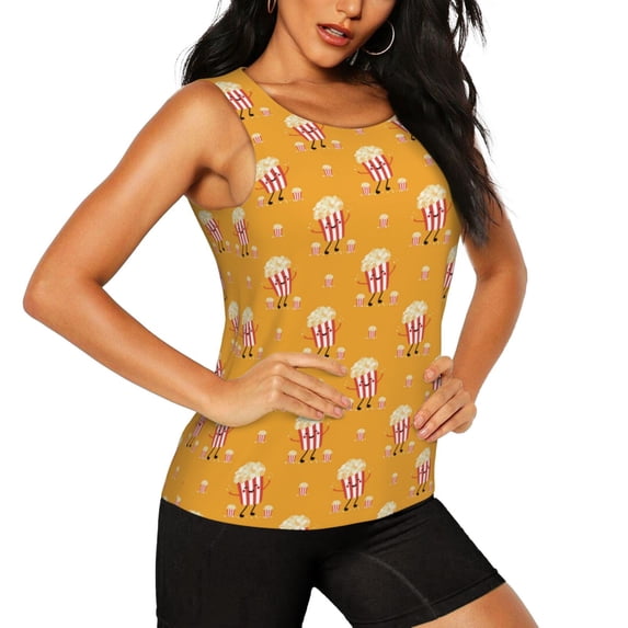 Uemuo Cute Popcorn Pattern Workout Tank Tops for Women Breathable Moisture-wicking tank top Sleeveless Running Loose Fit Yoga Tops Active Shirts Sports Gym Exercise