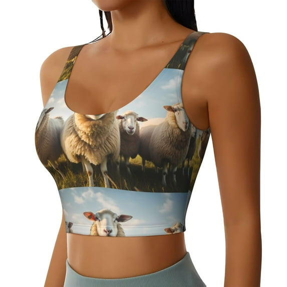 Uemuo Cute Prairie Sheep Herd Pattern Women's Sports Bra - High Impact Support, Breathable, and Comfortable Athletic Bra for Running, Yoga, and Workouts
