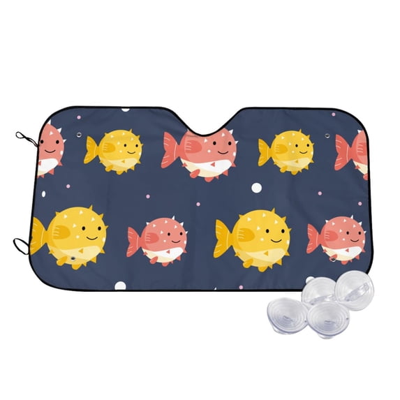 Uemuo Cute Puffer Fish Pattern Accordion Car Windshield Sun Shade, Foldable Reflective Sun Visor for Car, Reflector Windshield Sunshade-