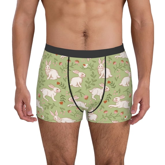 Uemuo Cute Rabbit And Flower Pattern Men's Boxer Briefs,Trunk Anti-Chafing,Comfortable, Durable, and Stylish Underwear-X-Large