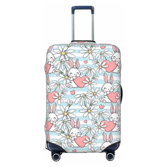 Uemuo Cute Rabbit And Heart Printed Washable Luggage Cover - Fashion Suitcase Protector Fits 18-32 Inch Luggage -Medium